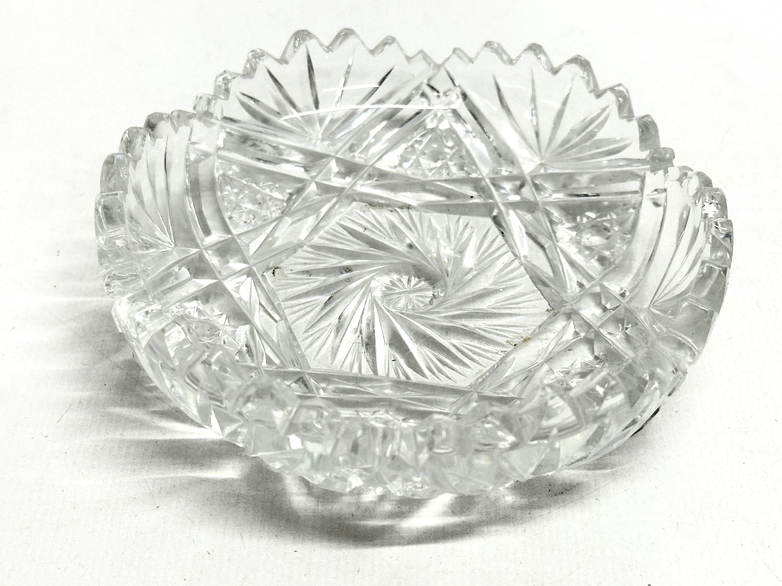 3 Mid 20th Century good quality cut glass dishes with scalloped rims. 10.5cm - Image 2 of 3