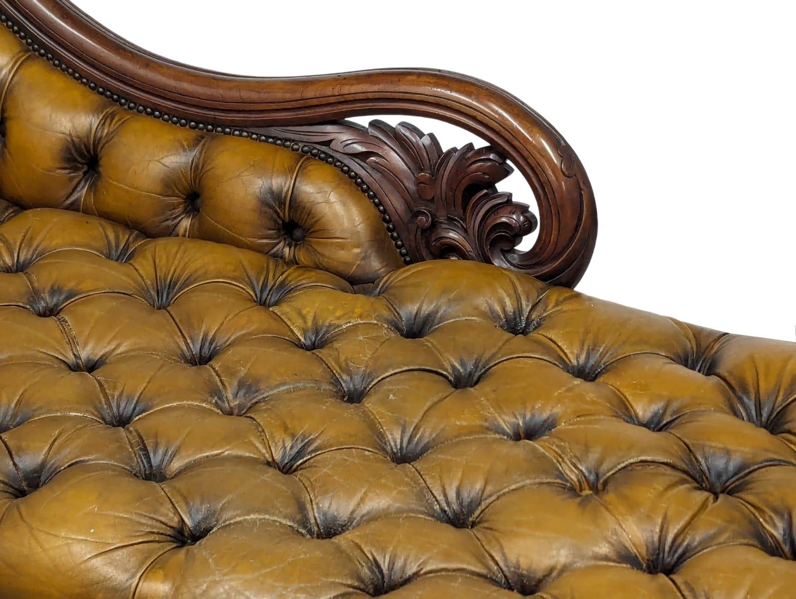 A good quality Early Victorian mahogany framed deep button leather chaise lounge. 204cm - Image 5 of 7