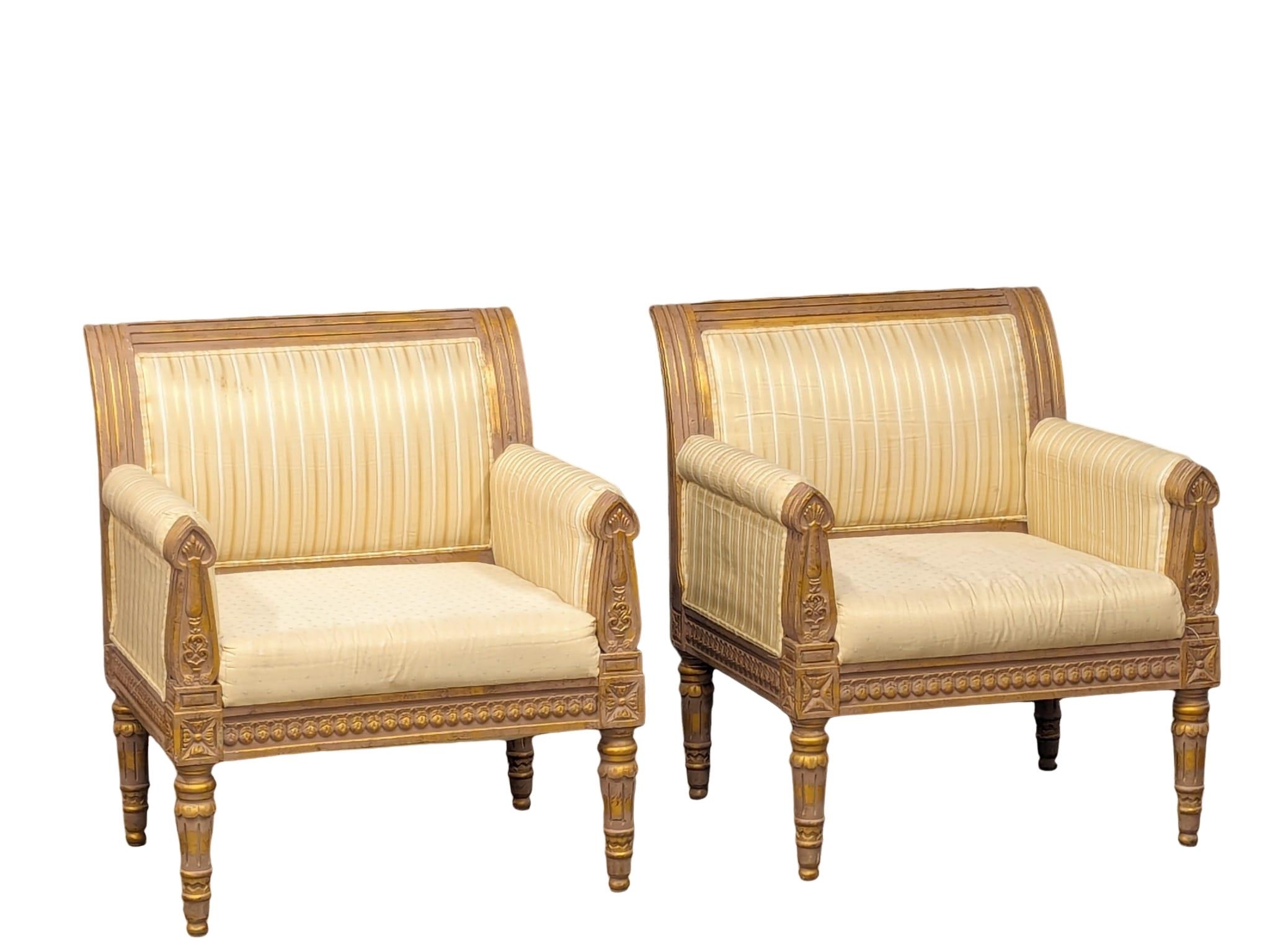 A pair of 18th Century style French gilt framed armchairs. 76x78x89cm