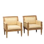 A pair of 18th Century style French gilt framed armchairs. 76x78x89cm
