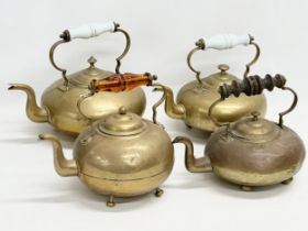 4 Victorian brass kettles.