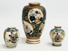 3 Early 20th Century signed Japanese hand painted vases by Satsuma. 13cm