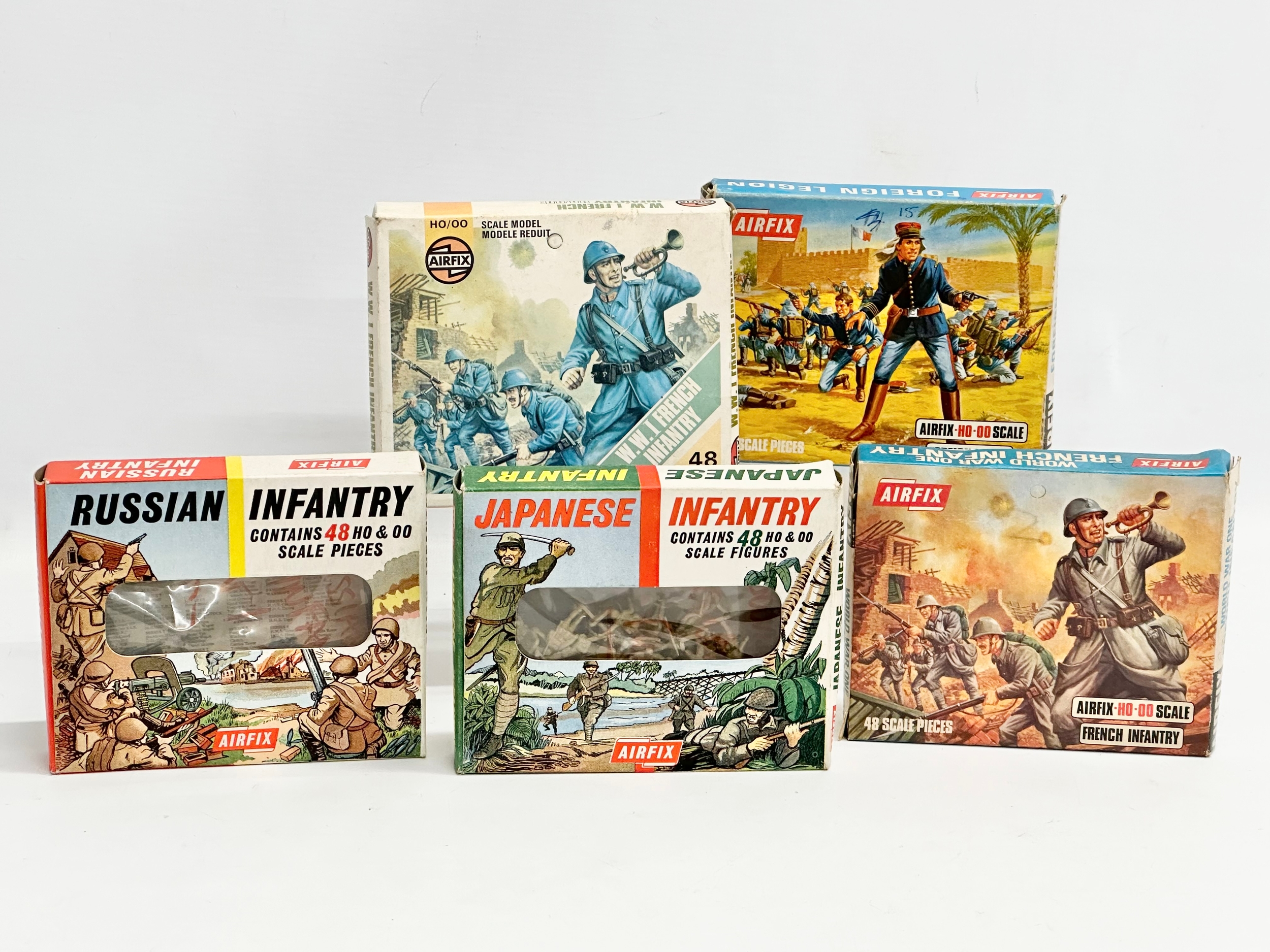5 boxes of vintage Airfix HO-OO scale soldiers. Airfix Russian Infantry. Airfix Japanese Infantry. 2