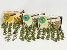 3 boxes of vintage Airfix WWII soldiers. Airfix Ghurkas, 1/32 scale. 2 boxes of Airfix Military