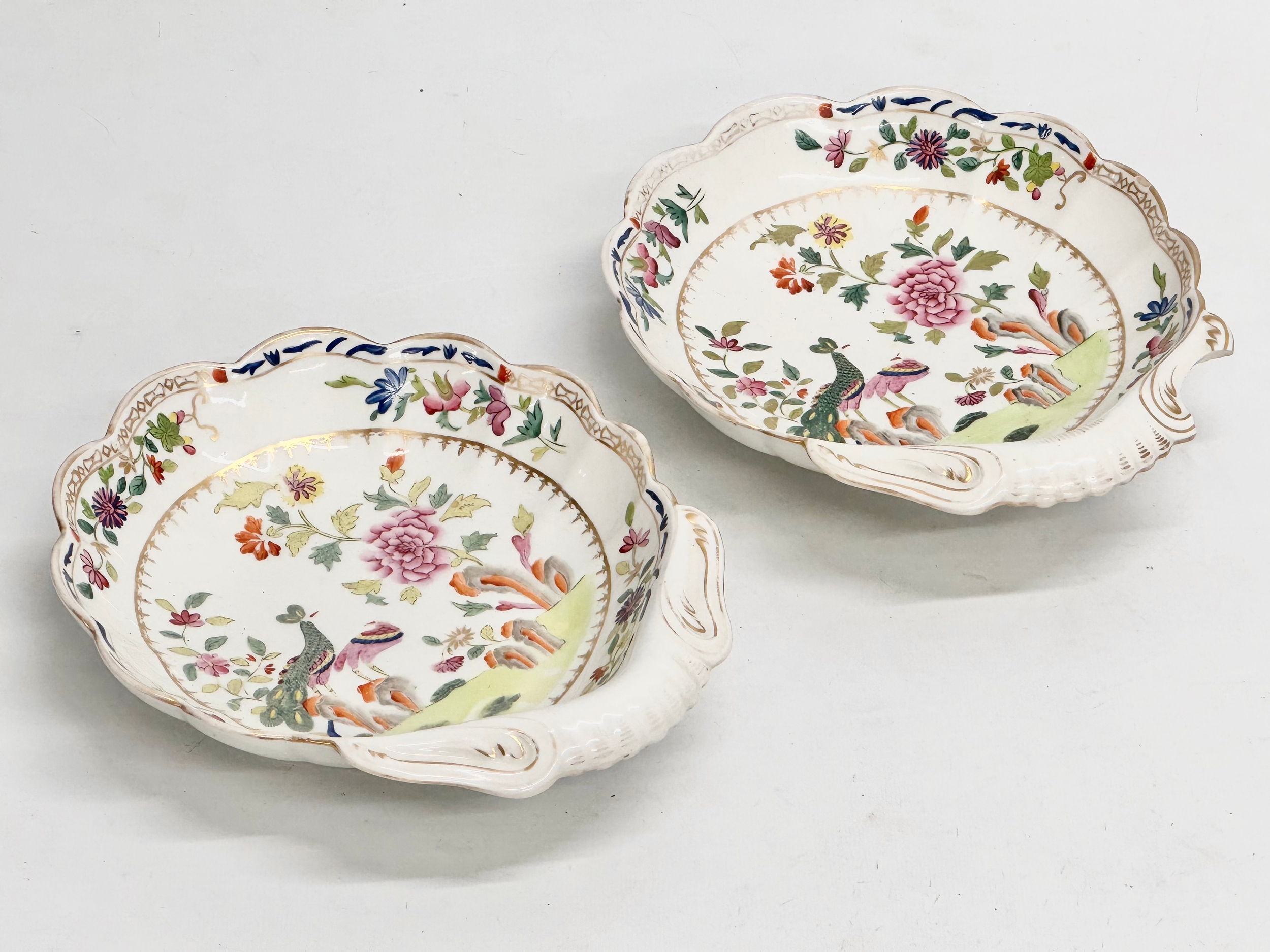 A pair of Early 19th Century English hand painted porcelain serving dishes. Probably Spode. Circa