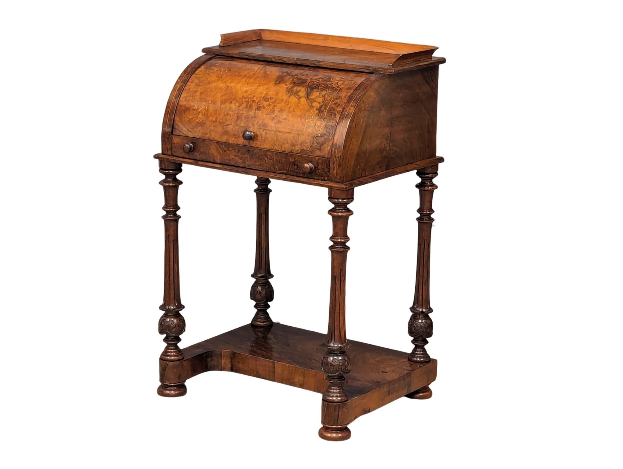 A 19th Century Victorian inlaid Burr Walnut cylinder writing desk. 58.5x44.5x91cm - Bild 10 aus 10