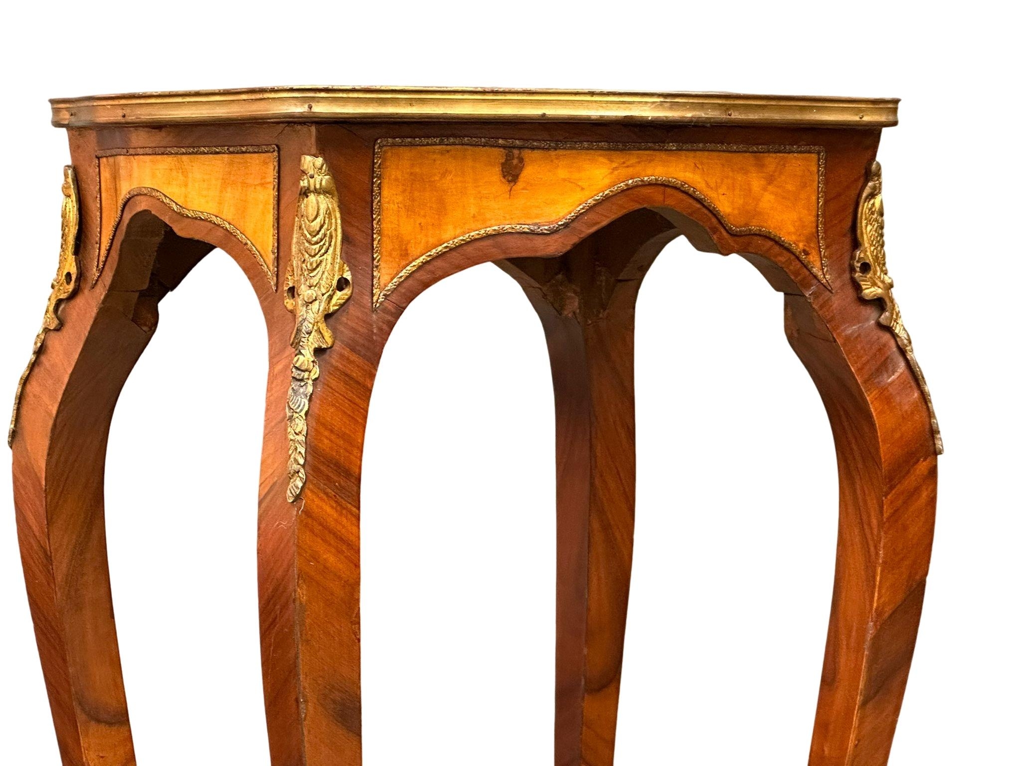 A pair of large Early 20th Century French marquetry inlaid side tables/plantstands with brass ormolu - Image 3 of 4