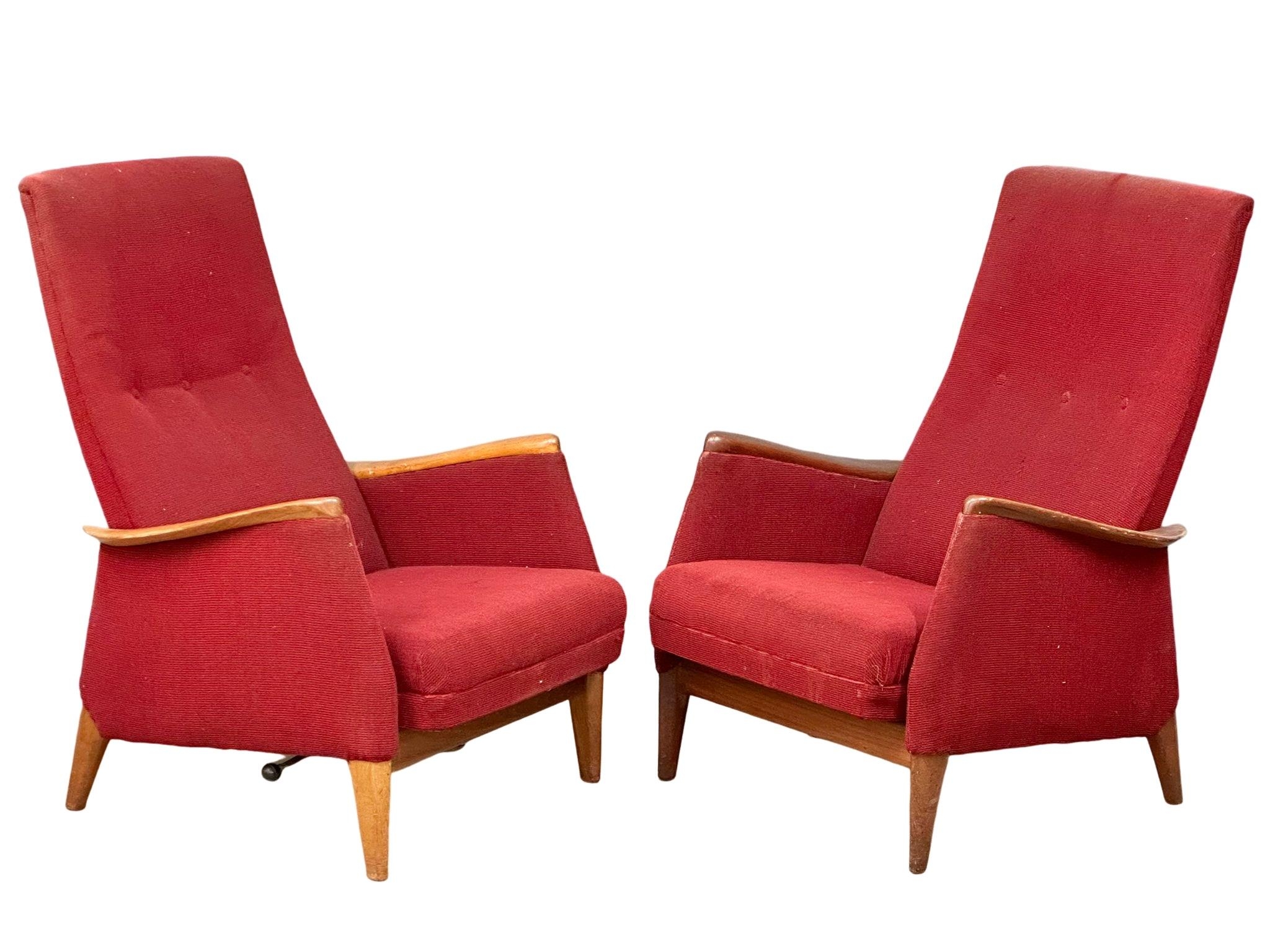 A pair of Norwegian Mid Century teak framed reclining armchairs. Norsk pat. Possibly designed by - Image 6 of 12