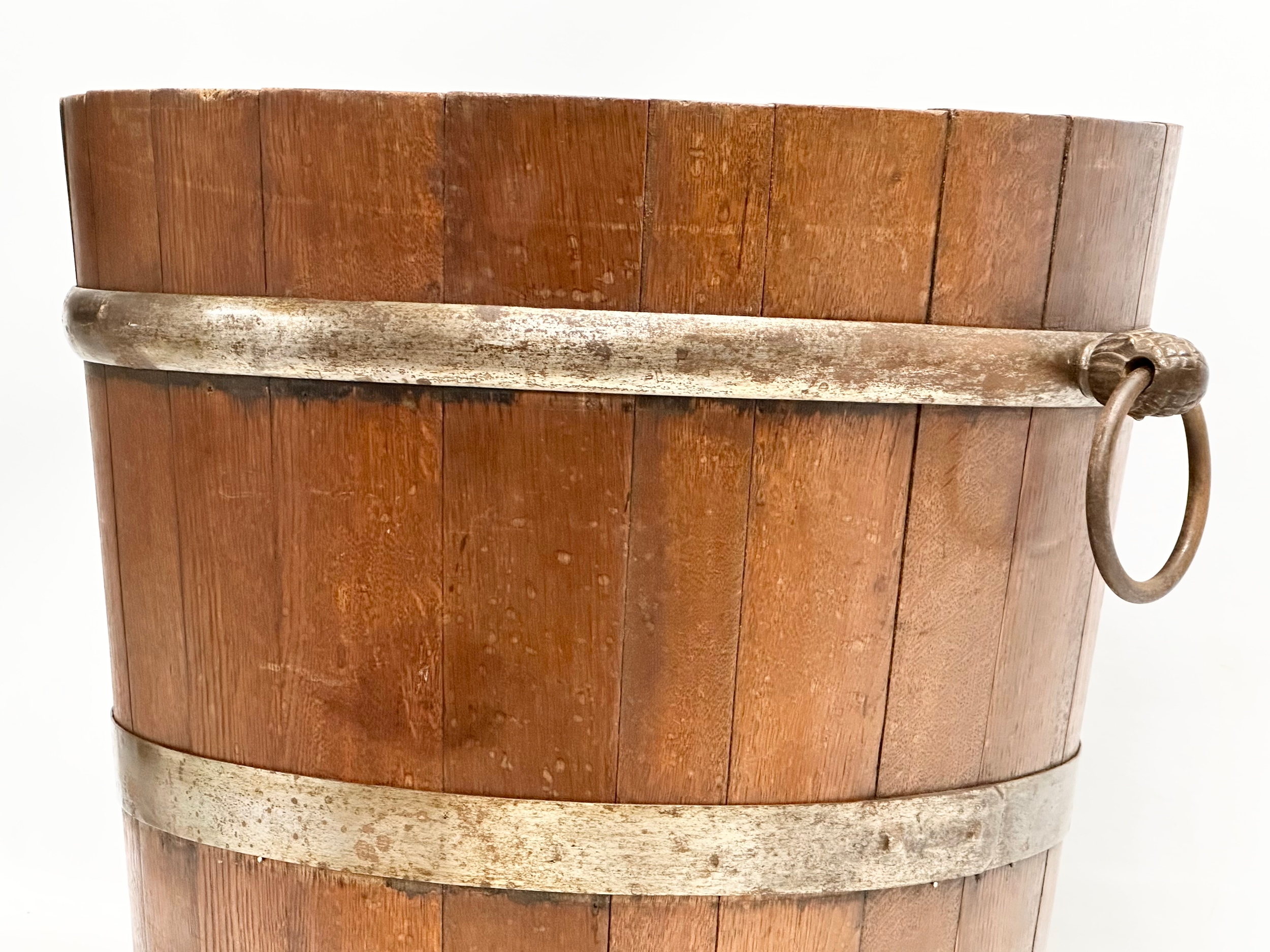 A large Late 19th Century oak coal bucket with large drop ring handles. Circa 1880-1900. 53x45x43. - Image 3 of 6