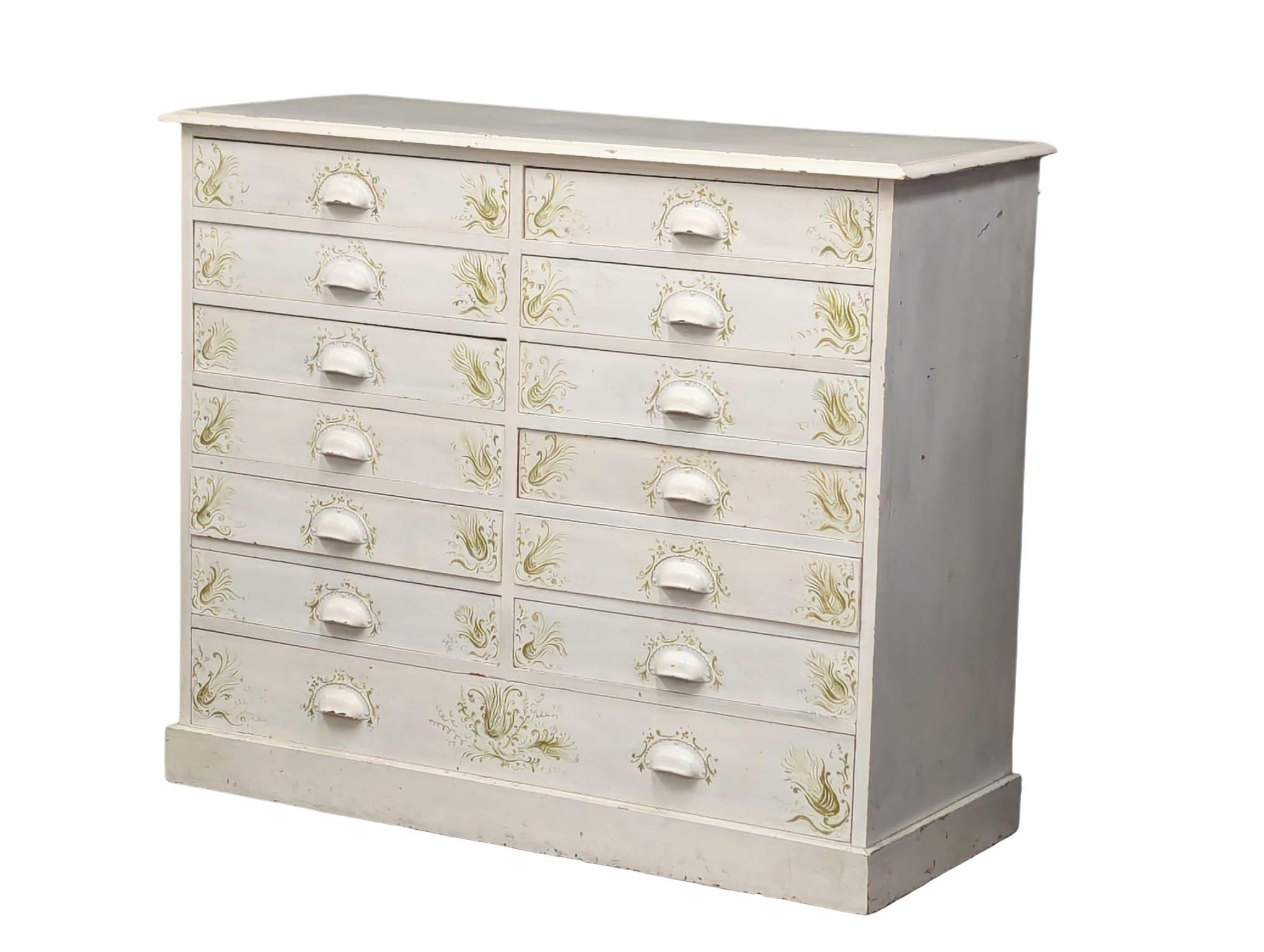 A large Late 19th Century painted pine multi drawer chest. Circa 1900. 122x50x102cm