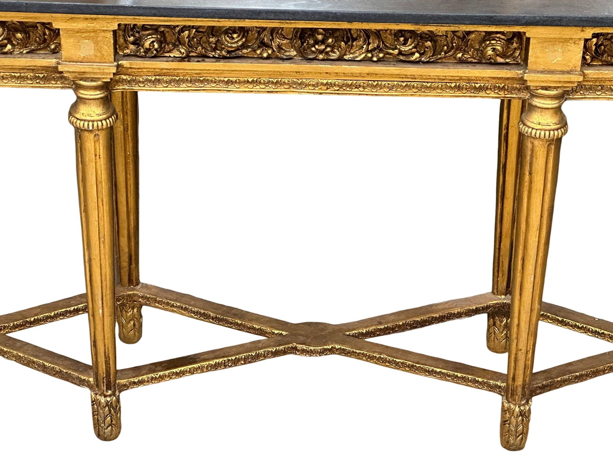 A very large 18th Century style French gilt mirror back console table with marble top, cherub and - Image 9 of 10