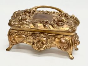 A brass Rococo style jewellery casket by B&W. Early/Mid 20th Century. 22x10x12cm