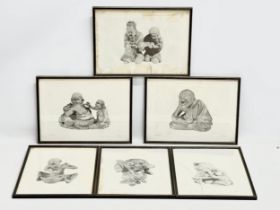 A set of 6 Early 20th Century Medical Netsuke prints. 26x36cm