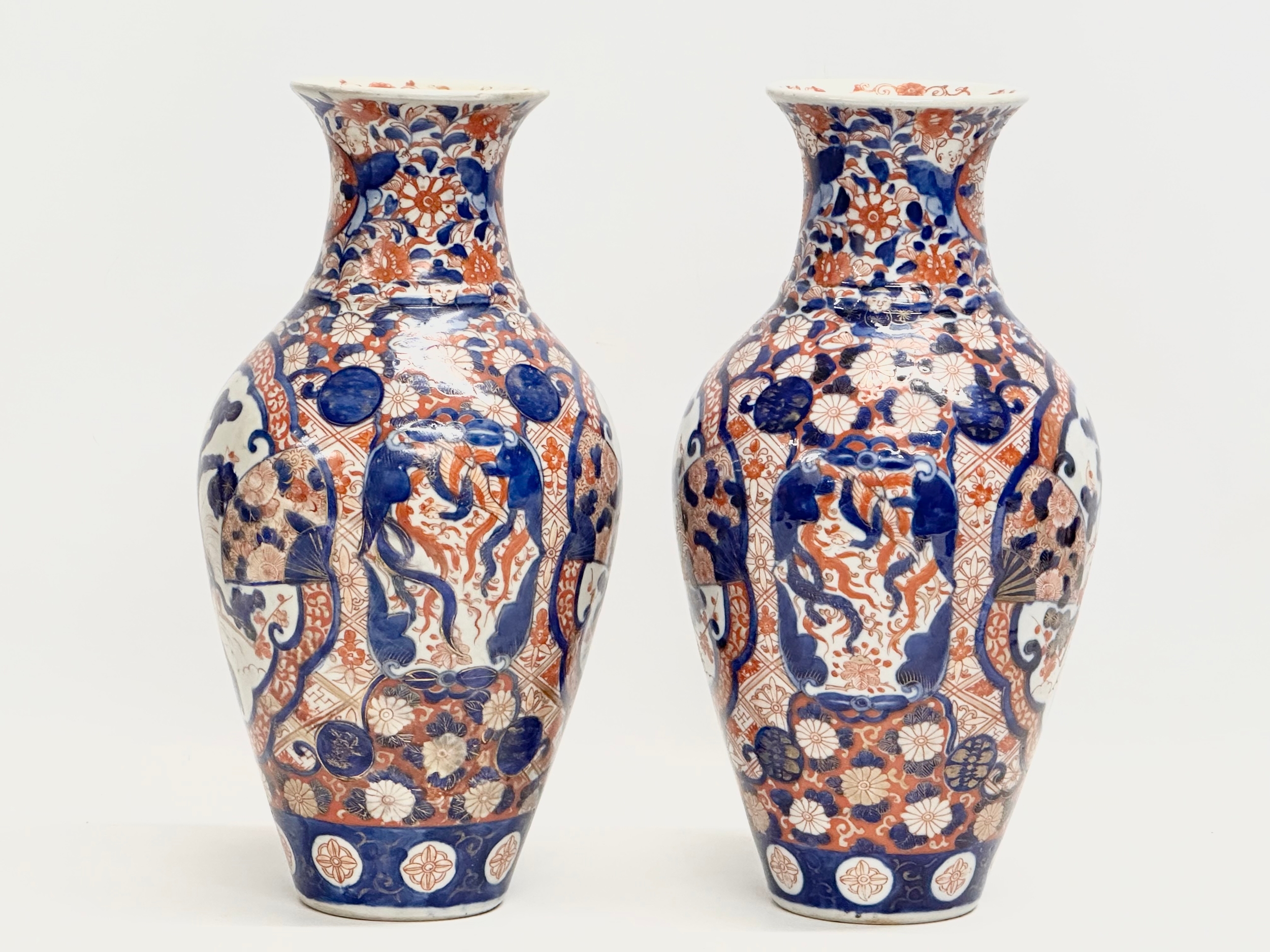 A pair of large Late 19th Century Japanese Meiji period Imari baluster vases. Circa 1880. 15x31cm - Image 5 of 6