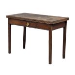 A George III mahogany tea table with drawer and square tapering legs, 109cm x 52.5cm x 76cm