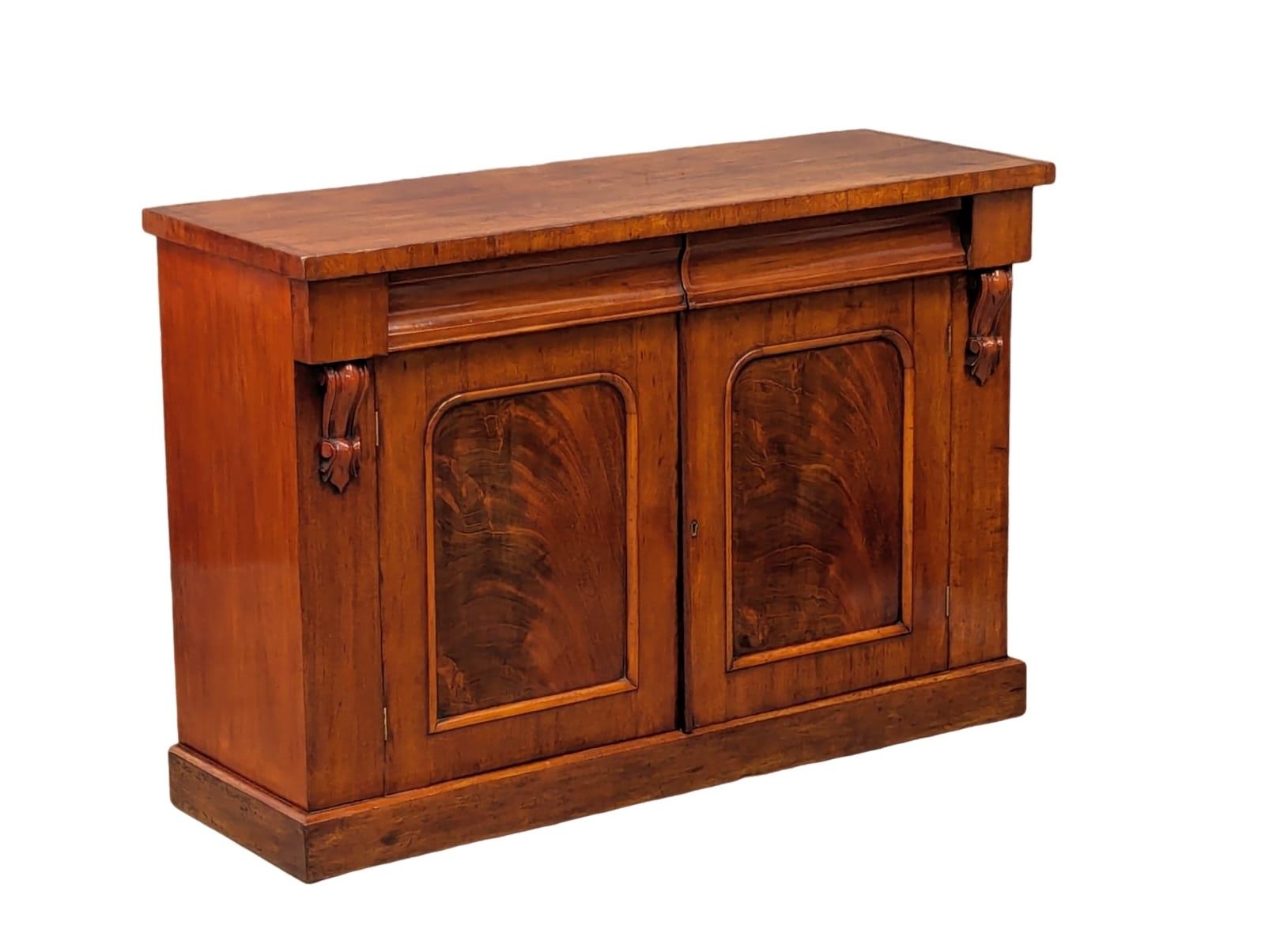A Victorian mahogany side cabinet with fitted cellarette and 2 drawers. 121.5x43.5x83.5cm