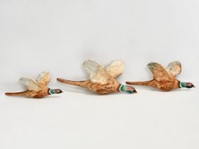 A set of 3 Beswick flying pheasant wall plaques. Largest 30cm