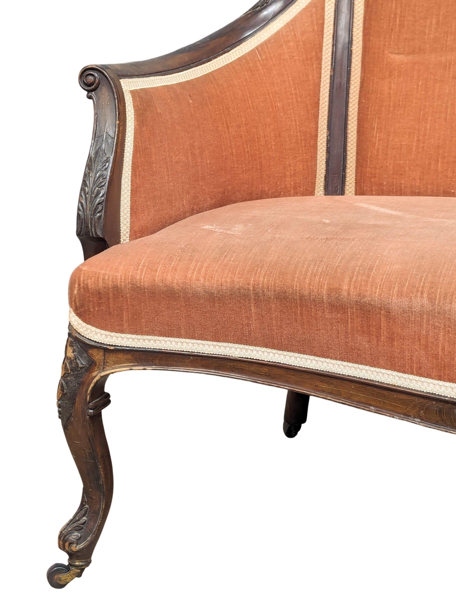 A Late 19th Century / Early 20th Century mahogany sofa on Cabriole legs. 138x67x89cm - Image 5 of 8