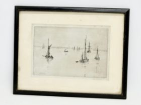 A signed etching by William Lionel Wyllie. 1851-1931. 35x28cm