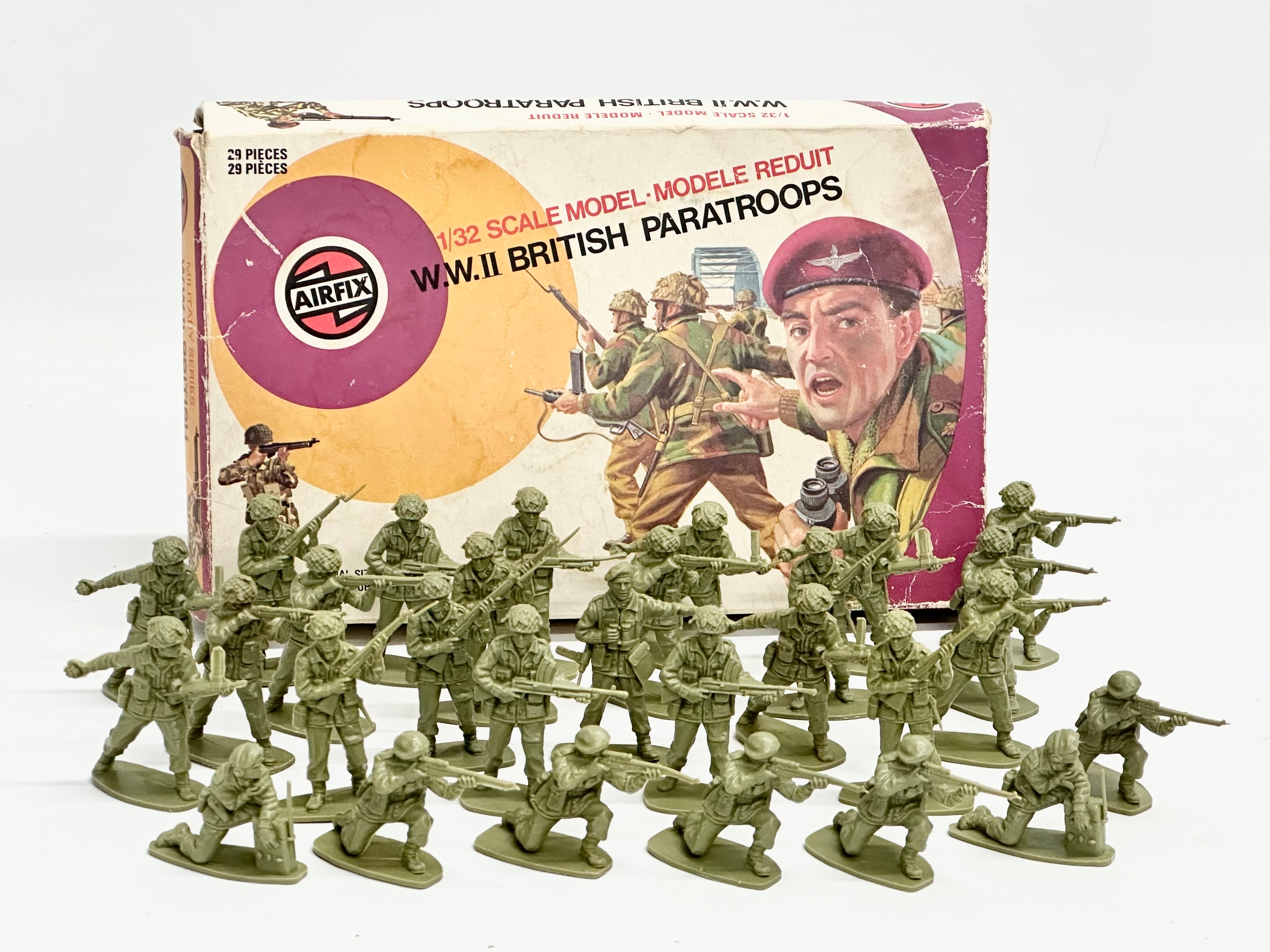 A vintage Airfix WWII British Paratroops. 29 pieces.