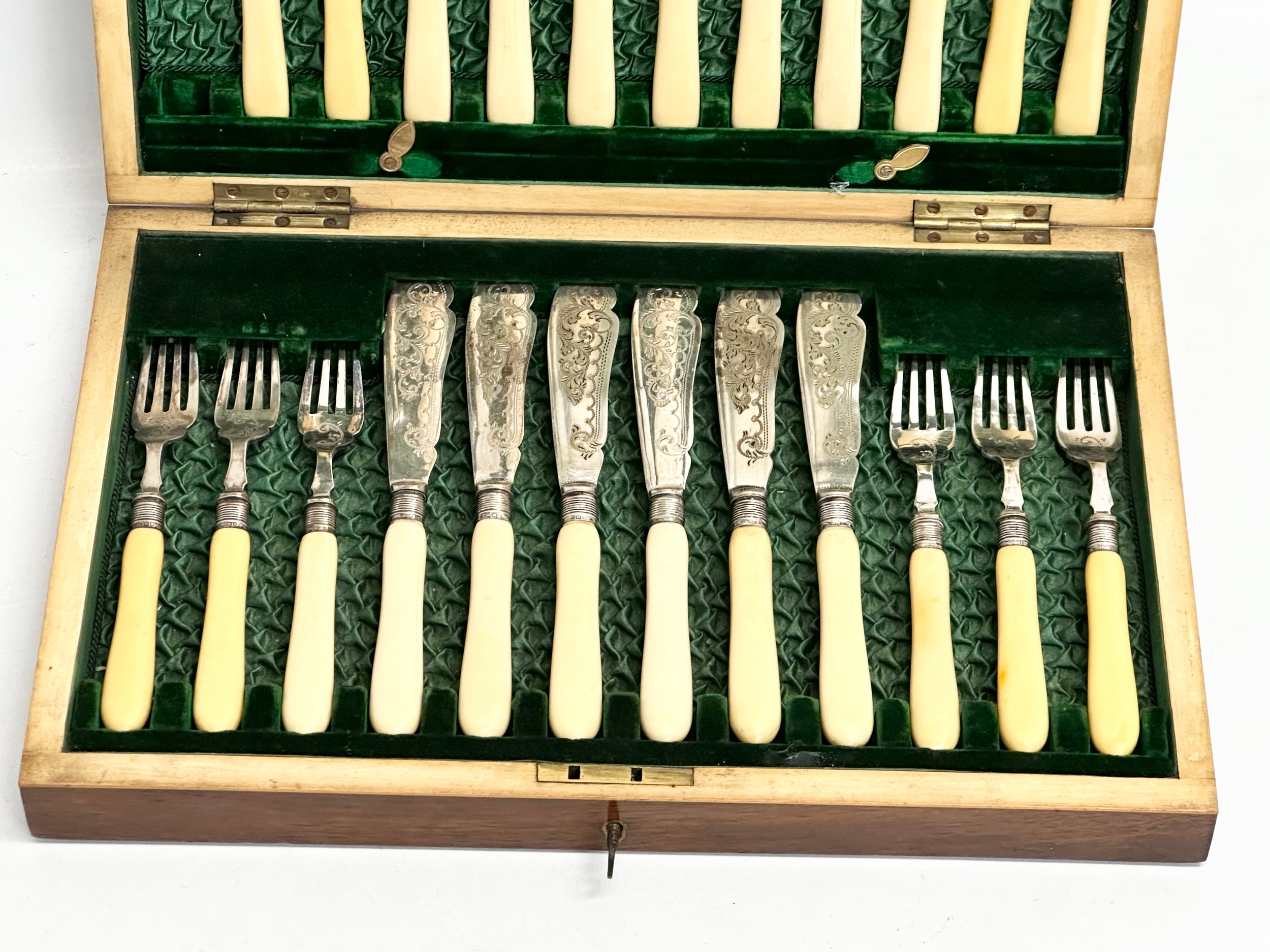 A Late 19th Century silver mounted cutlery set in mahogany case. 39.5x26.5x6.5cm - Image 2 of 5