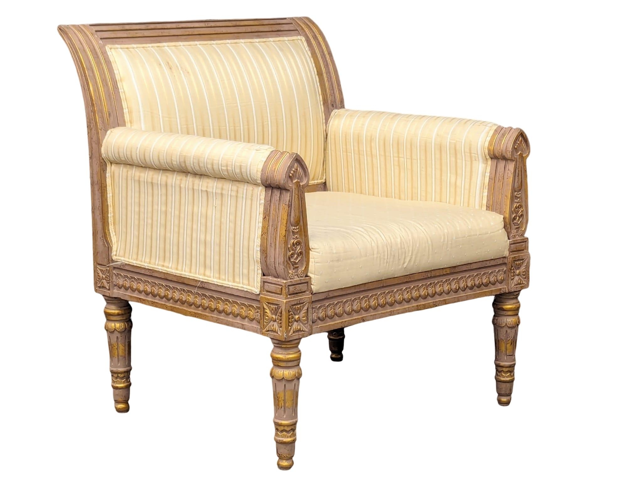 A pair of 18th Century style French gilt framed armchairs. 76x78x89cm - Image 4 of 4