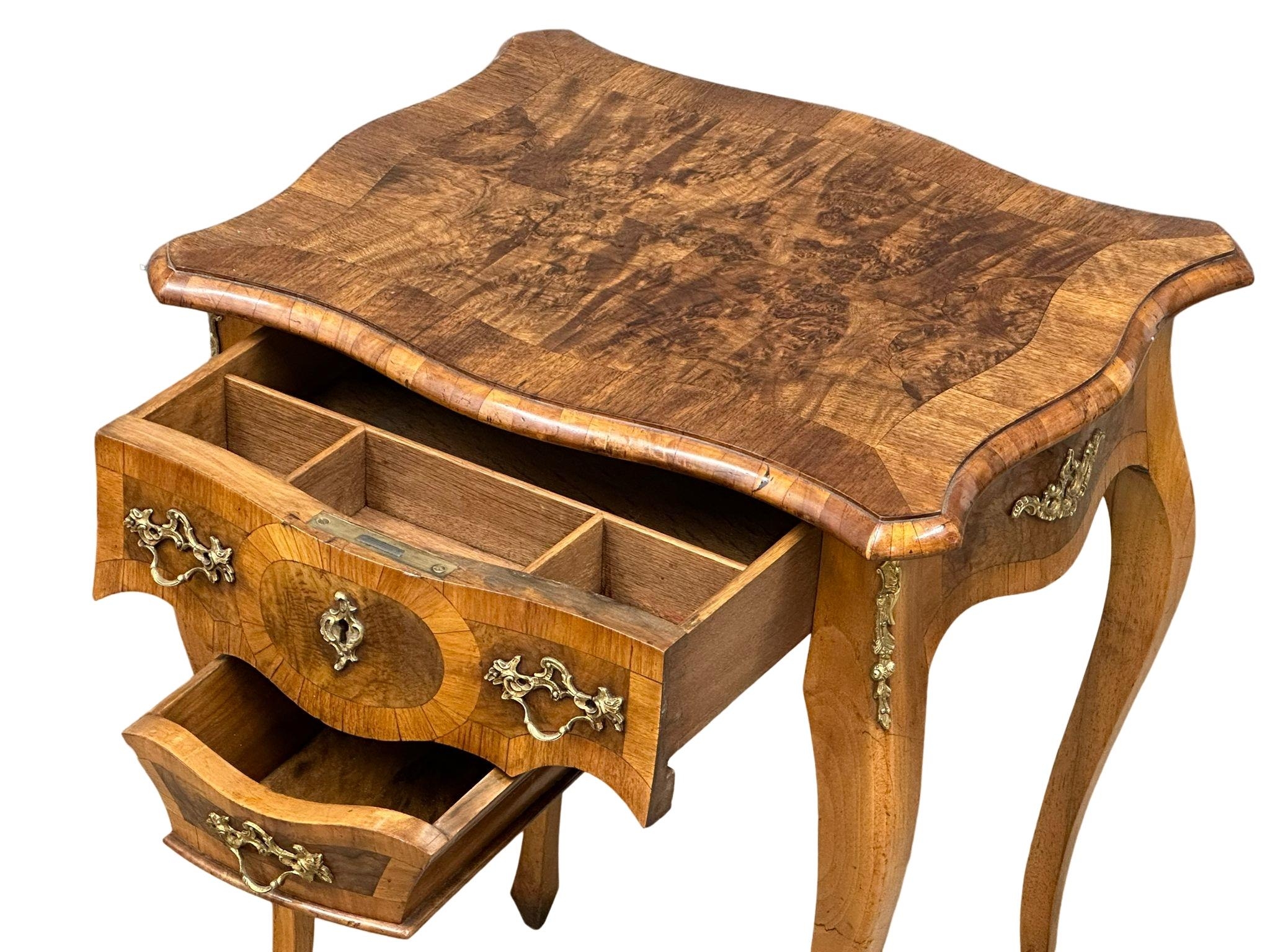 A good quality late 19th century French walnut work table/ side table with brass ormolu mounts. - Bild 7 aus 7