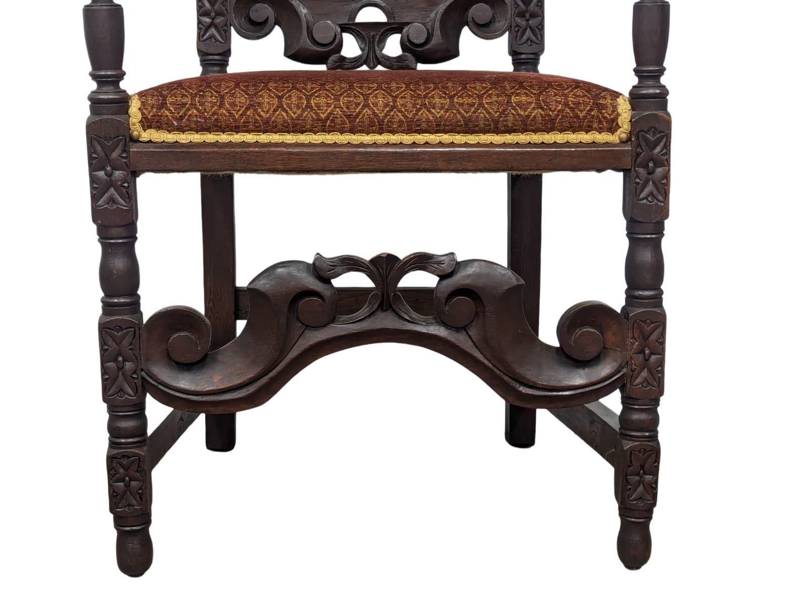 A late 19th Century carved oak armchair in the 17th Century Carolinian style. Circa 1890-1900 - Image 6 of 6