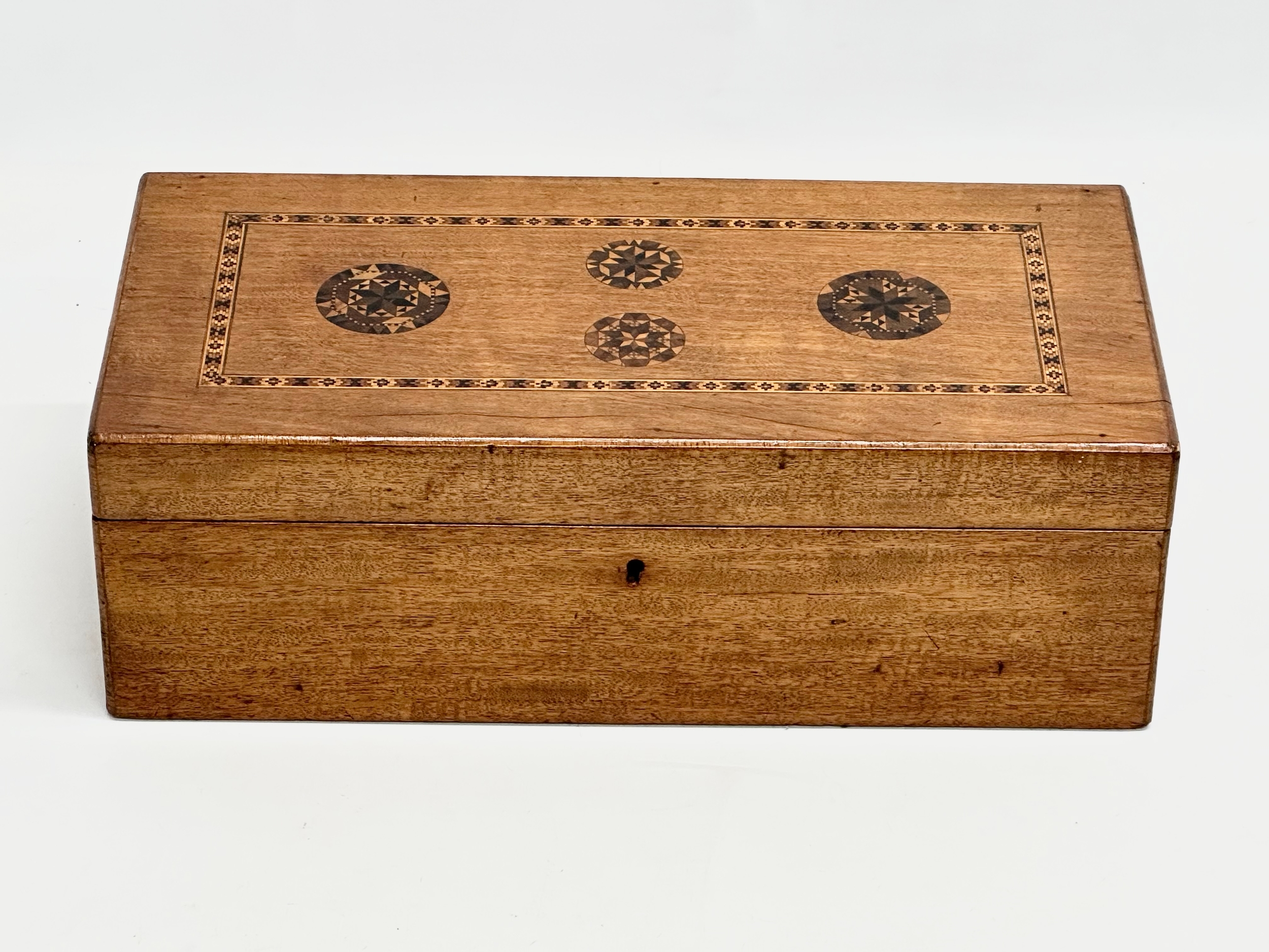 A large Victorian inlaid mahogany jewellery box. 40x19.5x13cm - Image 3 of 11