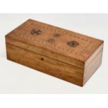 A large Victorian inlaid mahogany jewellery box. 40x19.5x13cm