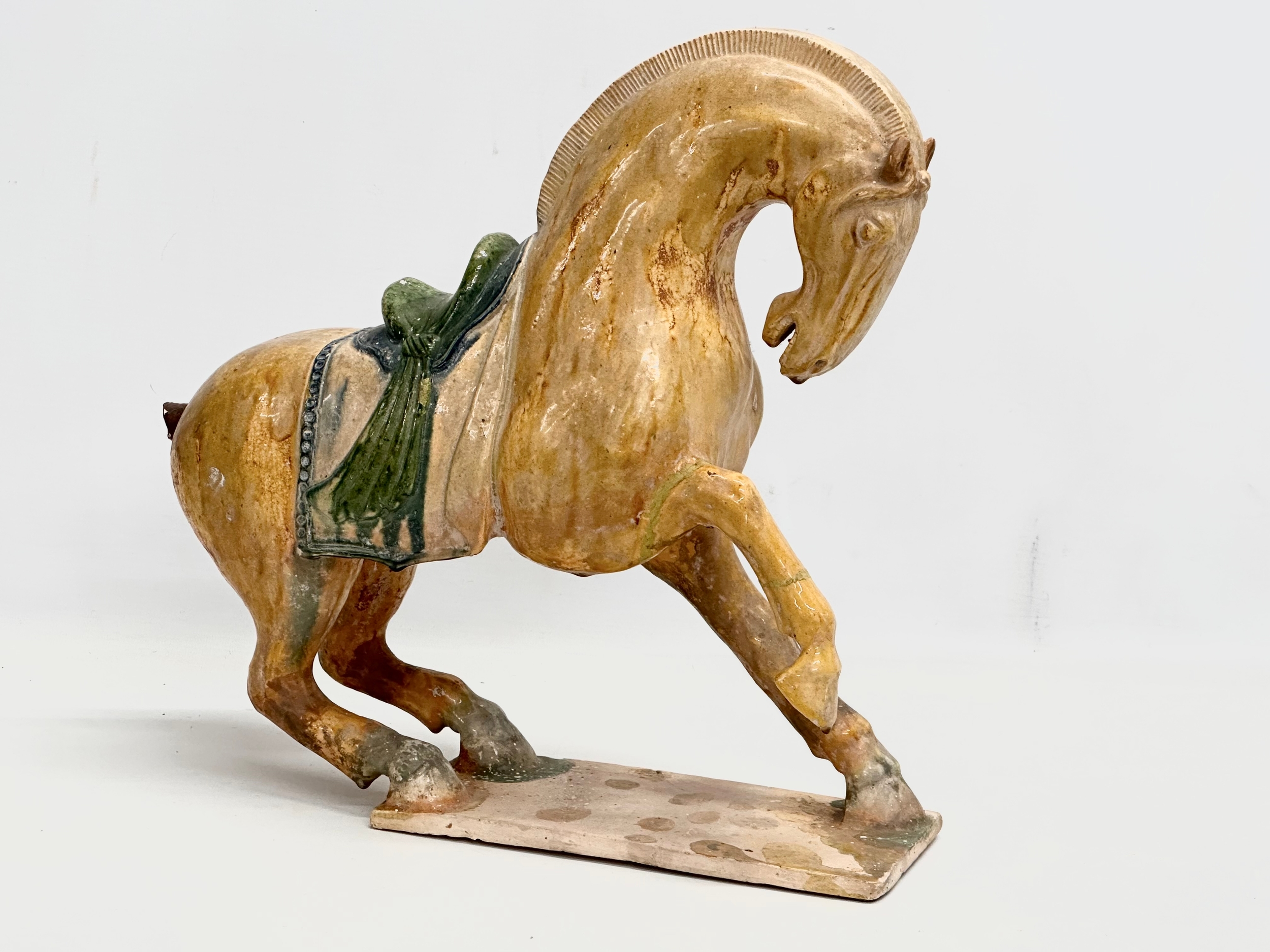 A 19th Century Chinese Tang glazed terracotta horse. 36x36cm - Image 3 of 9