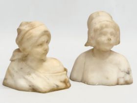 2 late 19th/Early 20th Century alabaster busts of Dutch women. 13cm