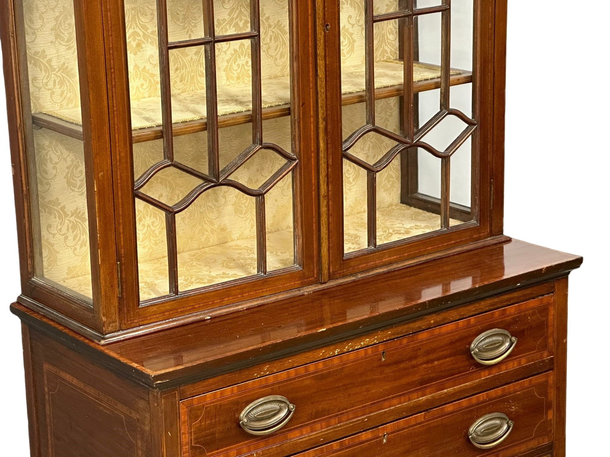 An Early 20th Century Sheraton Revival inlaid mahogany bookcase with 2 drawers. 83.5x42x183.5cm - Image 5 of 6