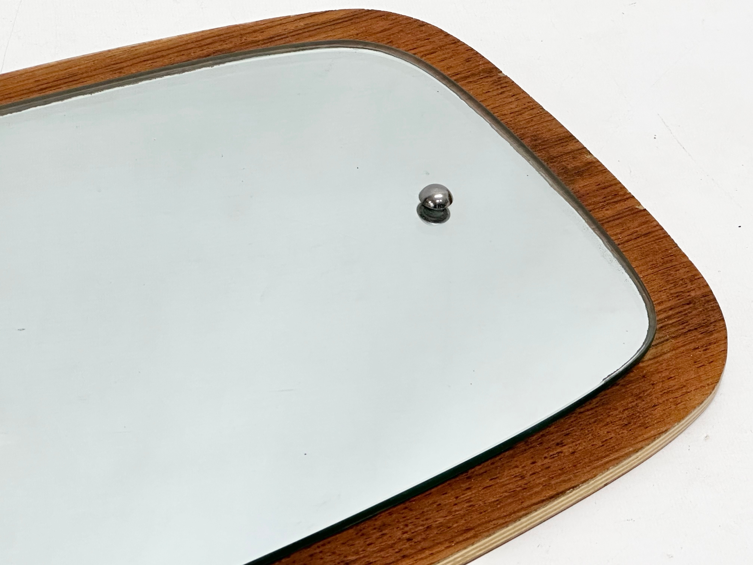 A Mid Century teak framed mirror. 29x59cm - Image 3 of 3