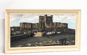 An oil painting by St Philip Howard. Carrickfergus Castle. 59.5x29cm. Frame 69x38.5cm