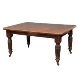 A Late Victorian mahogany 2 leaf wind out dining table. Unextended, 155x118x76cm