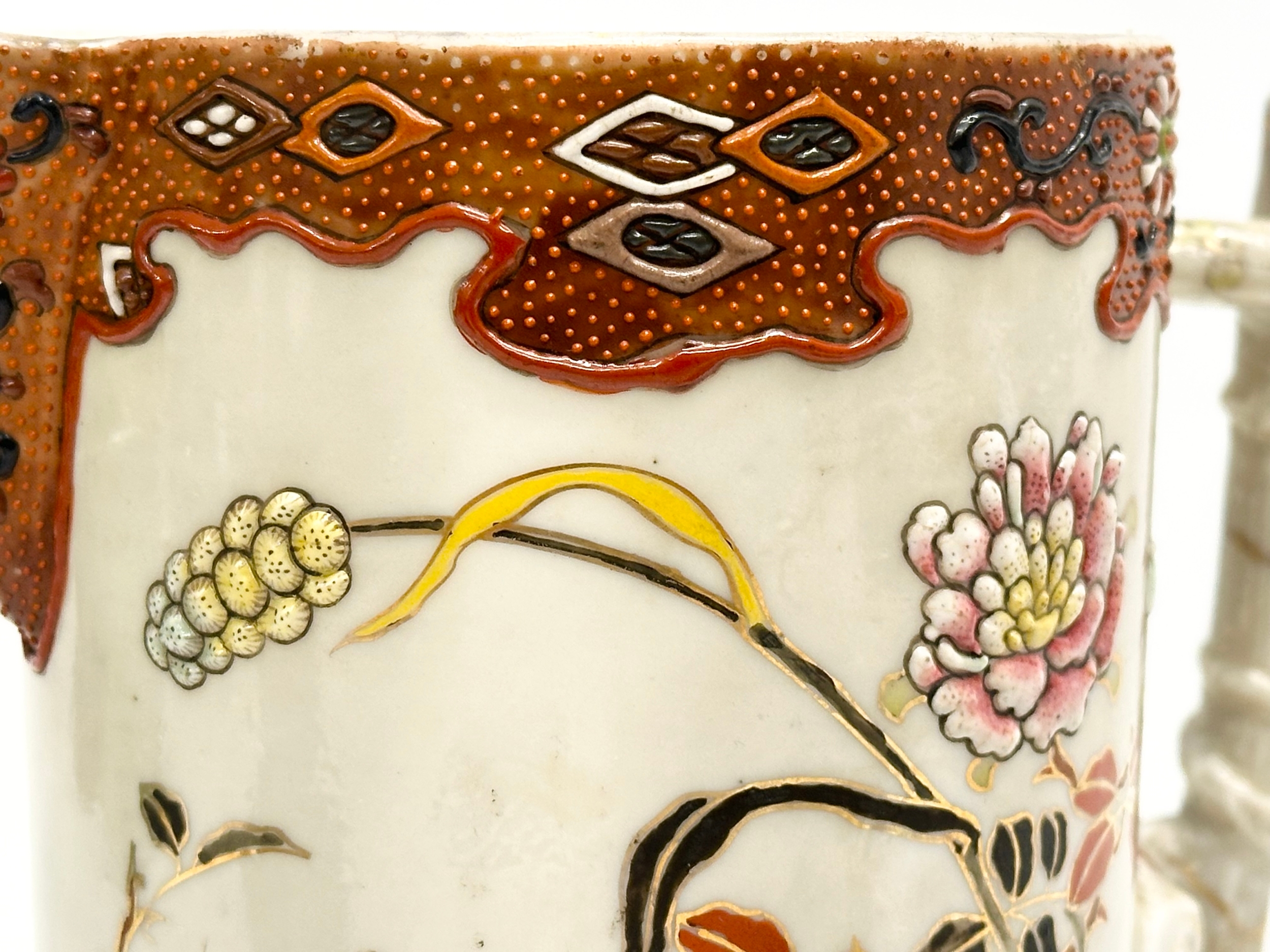 A 19th Century Japanese hand painted chocolate pot/teapot. With bamboo design handle and embossed - Image 11 of 13
