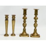 2 pairs of Victorian brass candlesticks. 20cm
