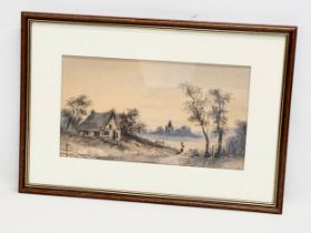 A watercolour drawing. 40x22cm. Frame 57x39cm