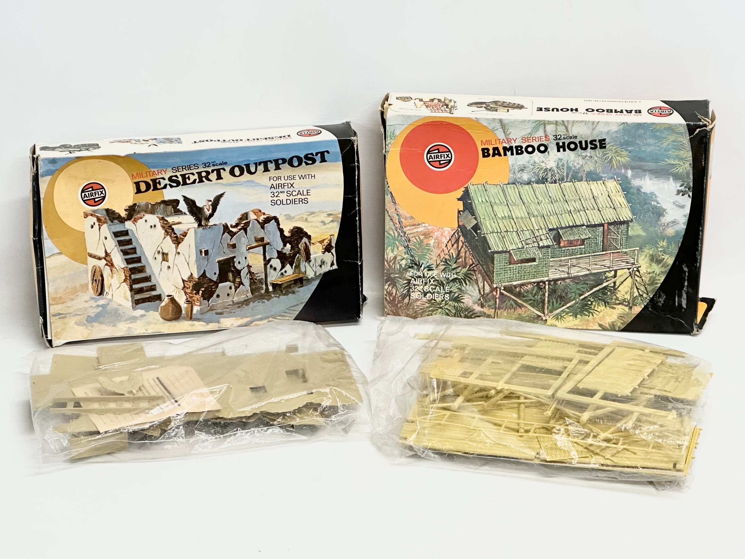 2 boxes of vintage Airfix model kits. Airfix Military Series Desert Outpost. Airfix Military