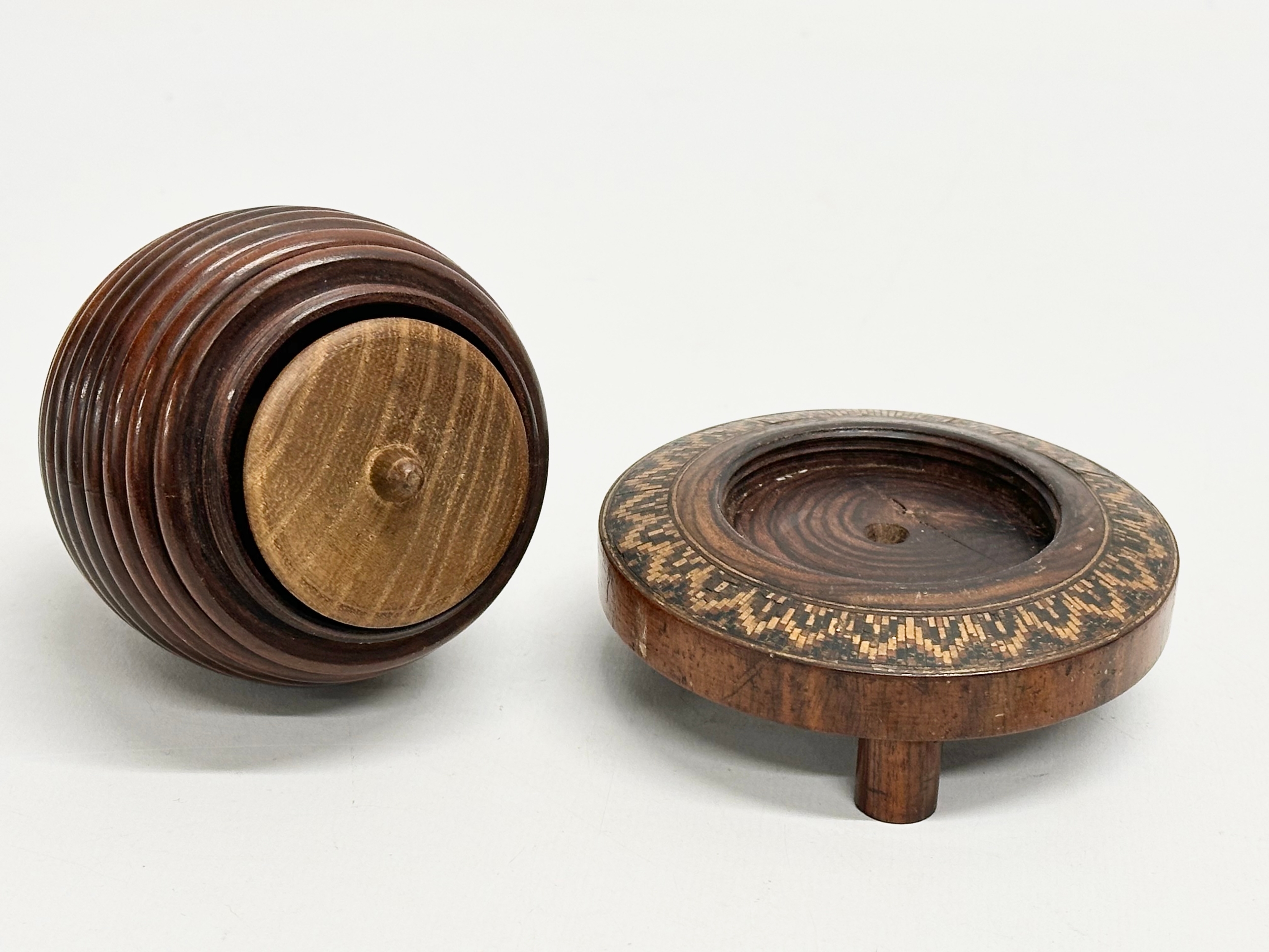 A Mid 19th Century Lignum Vitae turned fruitwood beehive string box. 9x12cm - Image 6 of 7