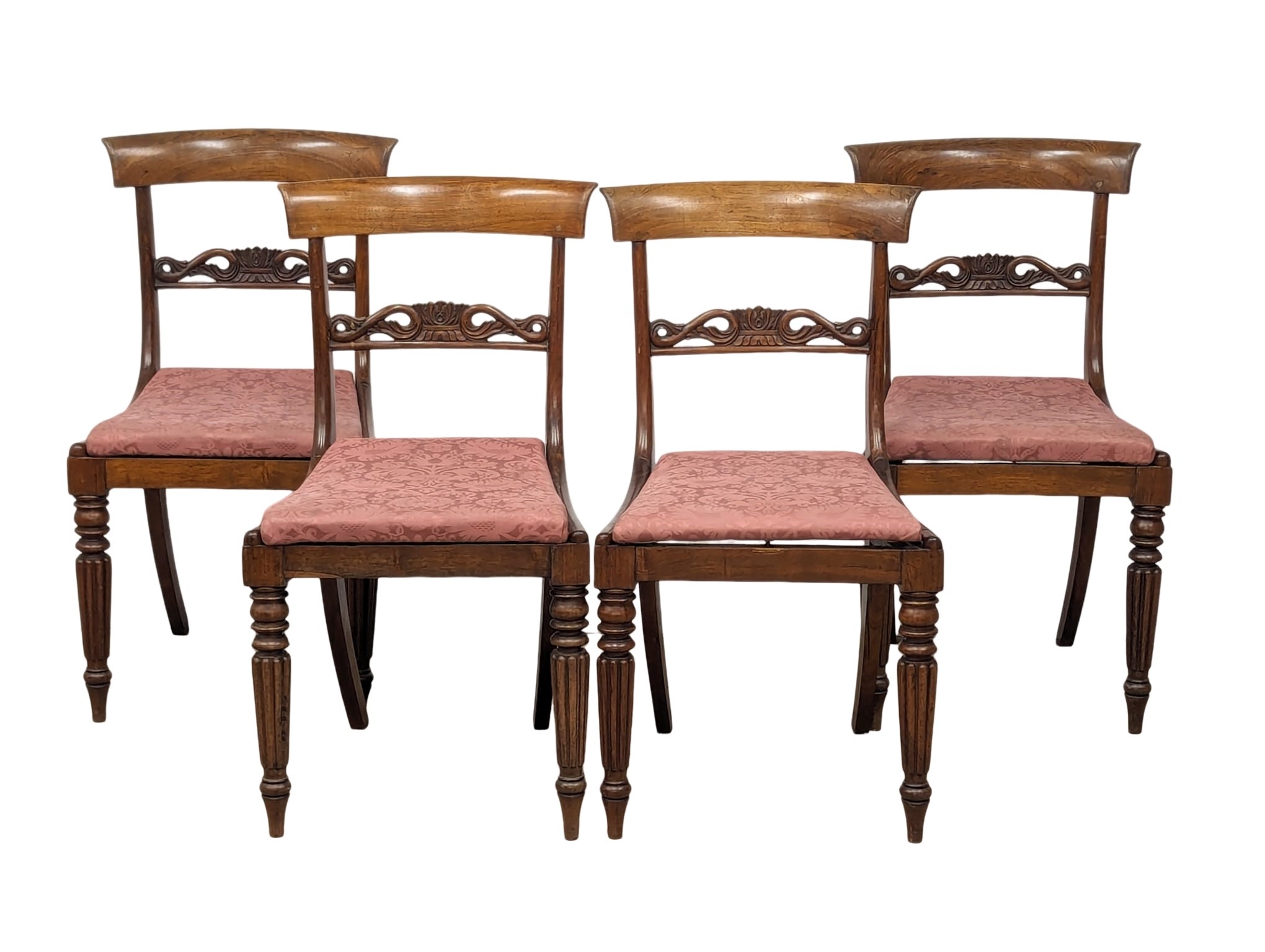 A set of 4 Late George IV rosewood bar back dining chairs. Circa 1820-1830.