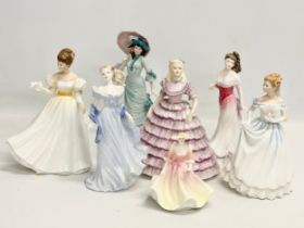 A collection of Royal Doulton and Coalport figurines.