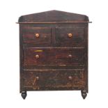 A Victorian pine gallery back chest of drawers with original paintwork. 95x45x115cm