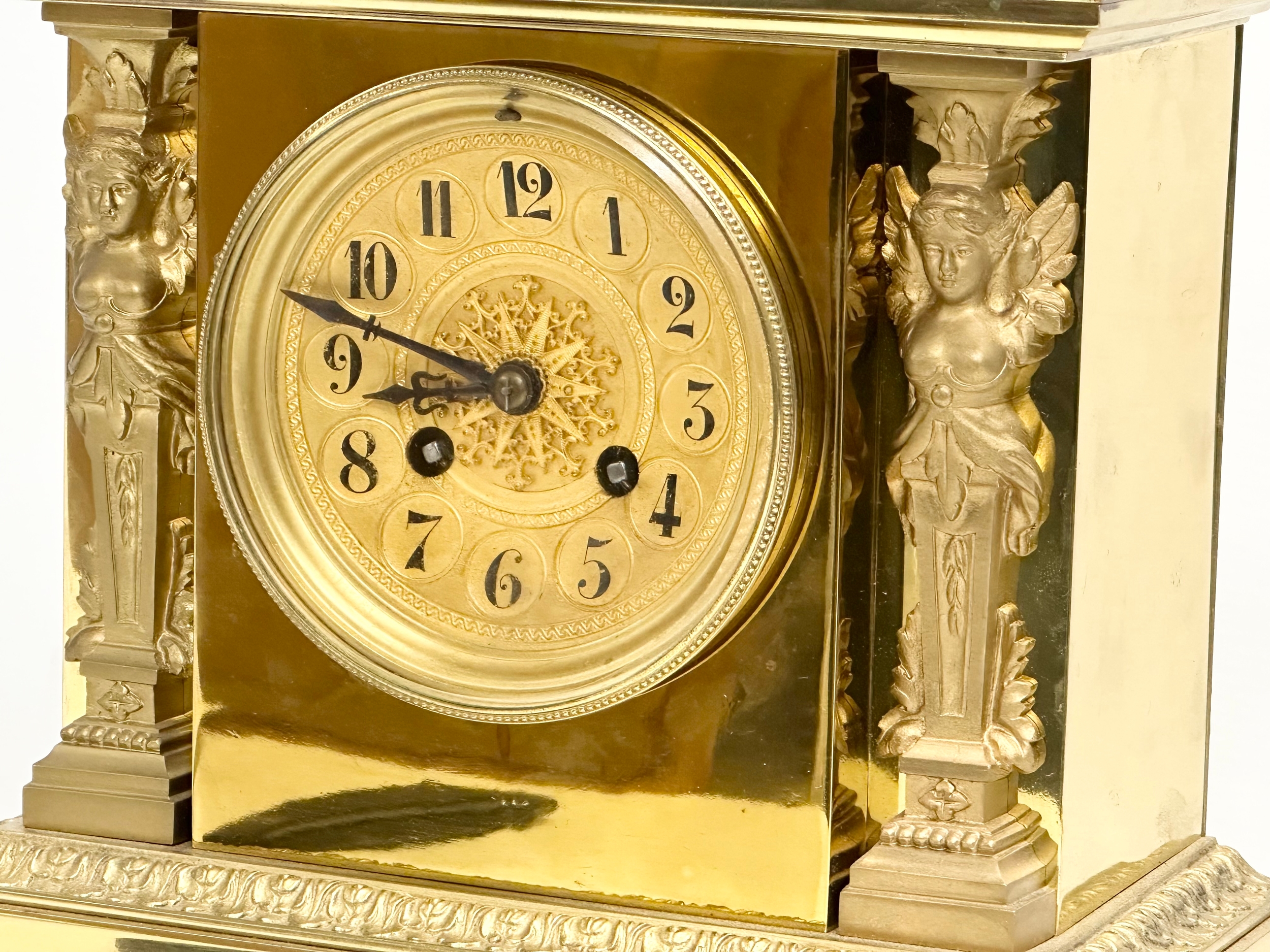 A late 19th century French brass mantle clock on stand. L. Marti Medaille D’Argent 1889. With key - Image 3 of 9