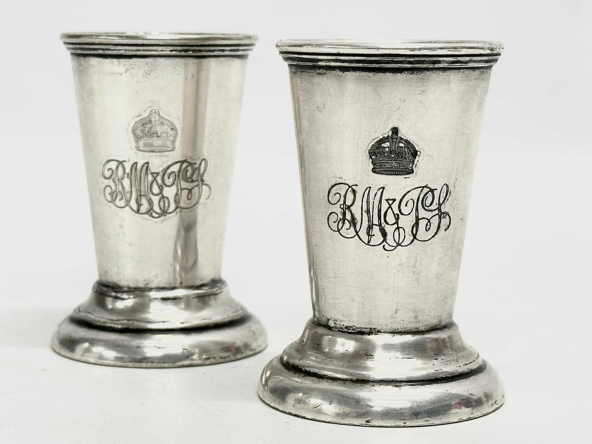 A pair of Late 19th Century Mappin & Webb Triple Deposit Prince’s Plate beakers. 7cm - Image 3 of 5