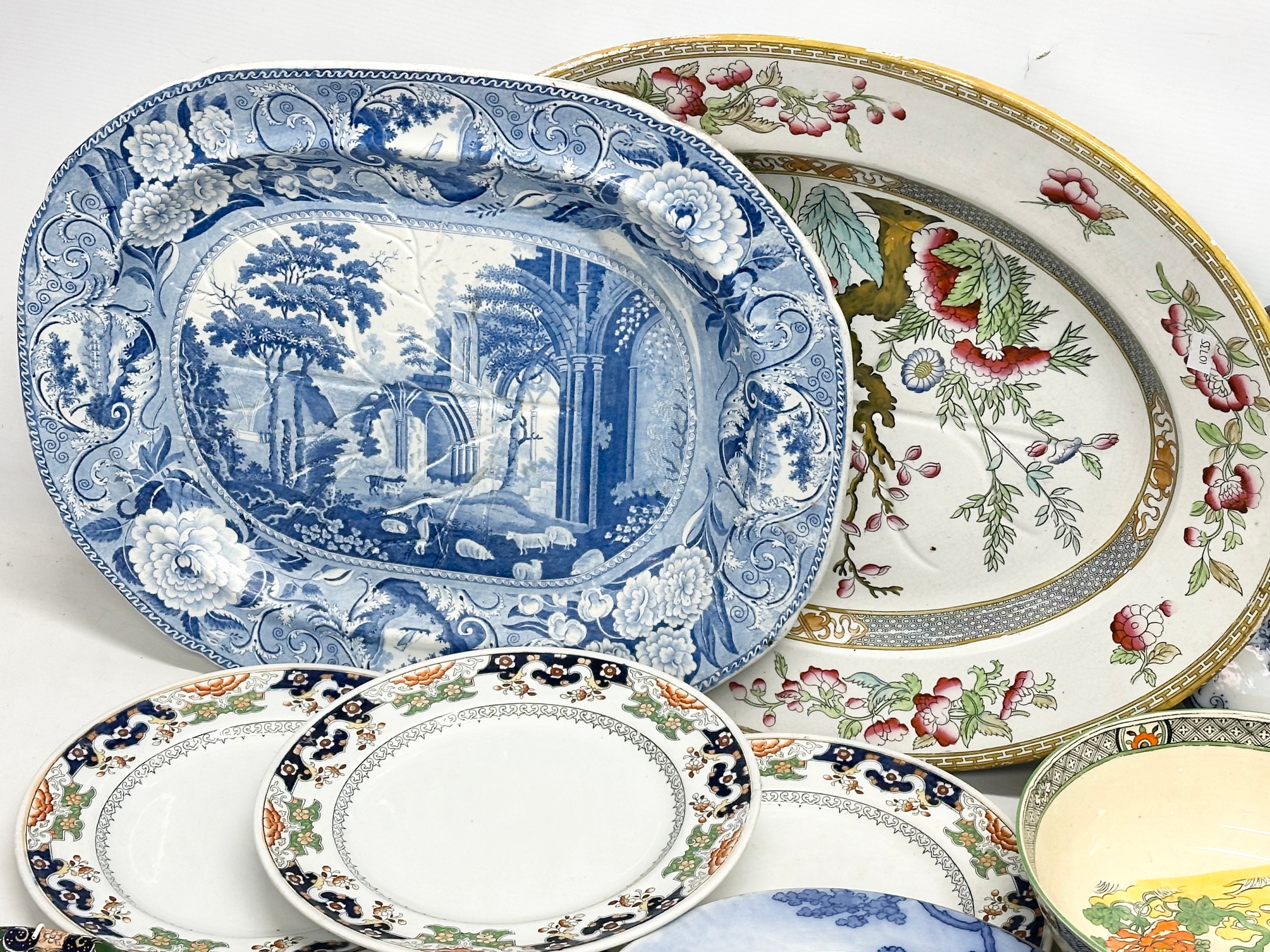 A collection of 19th and Early 20th Century dinner plates, platters and bowls. Mason’s, Minton, - Image 7 of 8