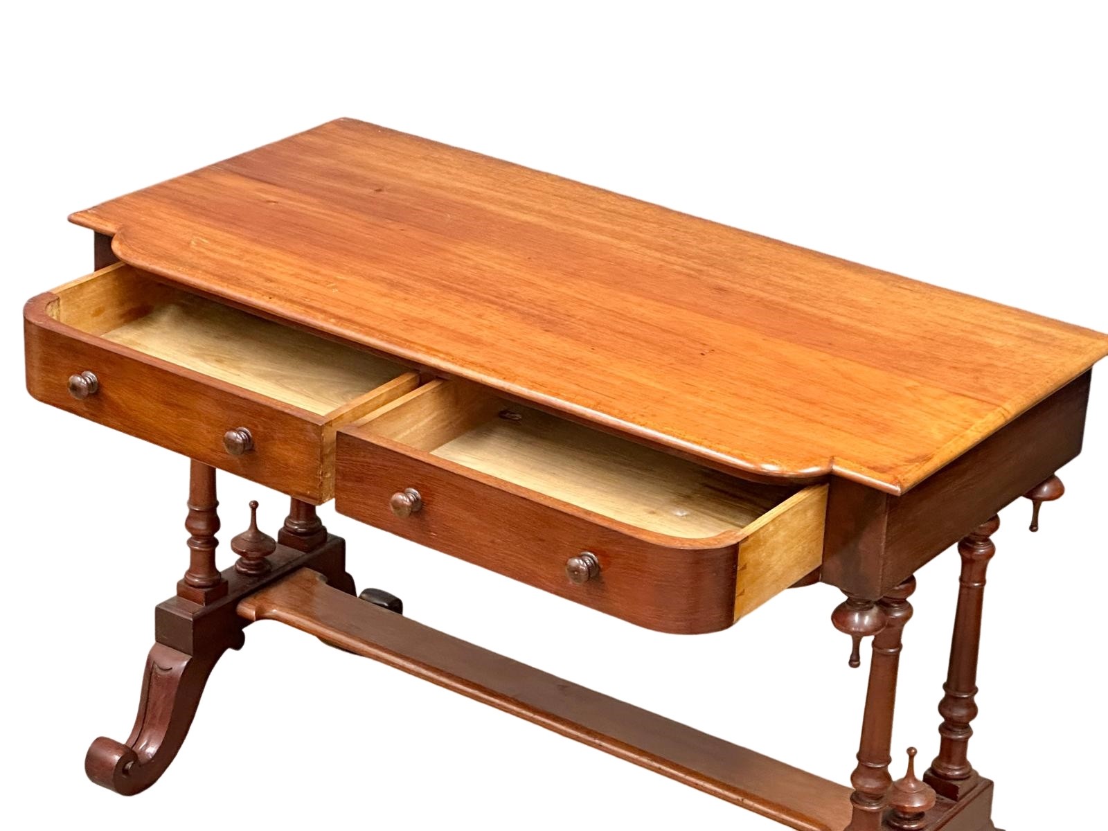 A Victorian mahogany 2 drawer side table on cabriole legs. Circa 1870. 106x53x72cm - Image 4 of 4