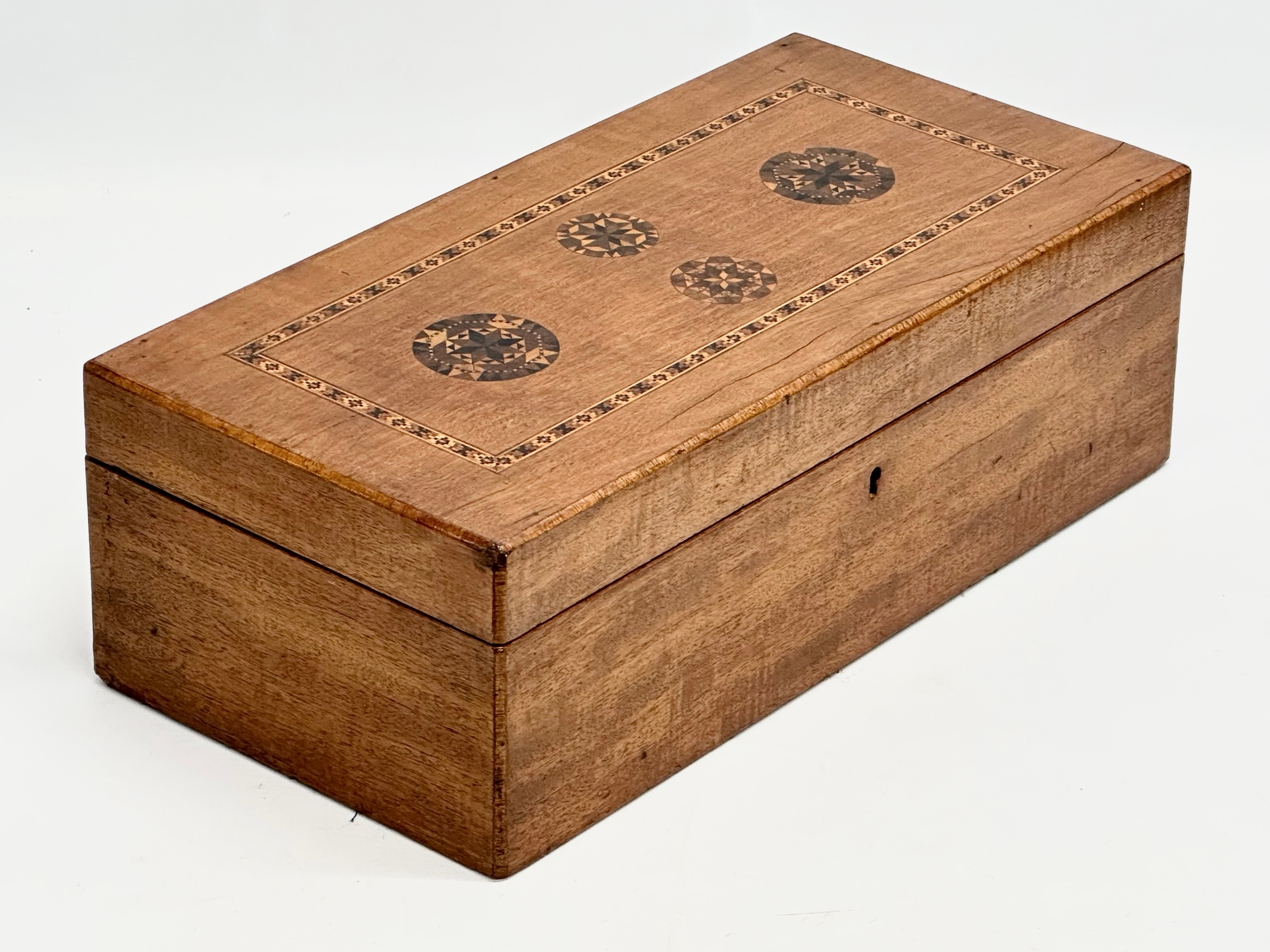 A large Victorian inlaid mahogany jewellery box. 40x19.5x13cm - Image 4 of 11