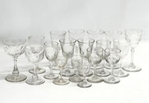 A collection of Mid/Late 19th Century Victorian slice lens cut drinking glasses. 13cm. 12cm. 11cm.